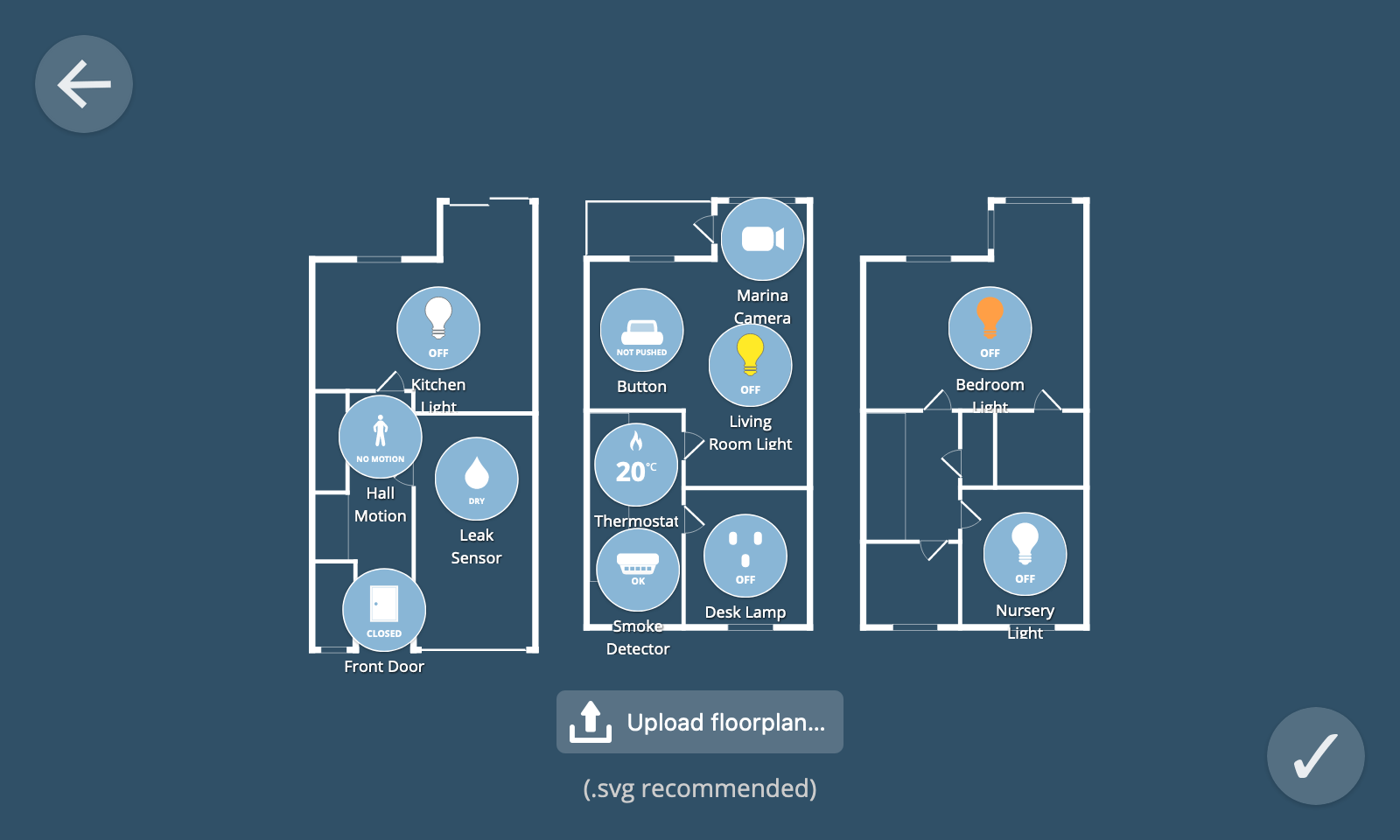 Screenshot of the edit floorplan view with things arranged on an uploaded floorplan