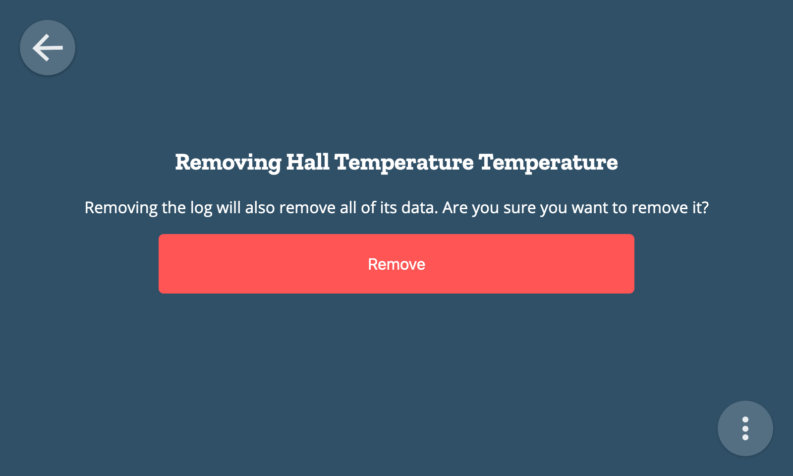 Screenshot of the remove log confirmation dialog